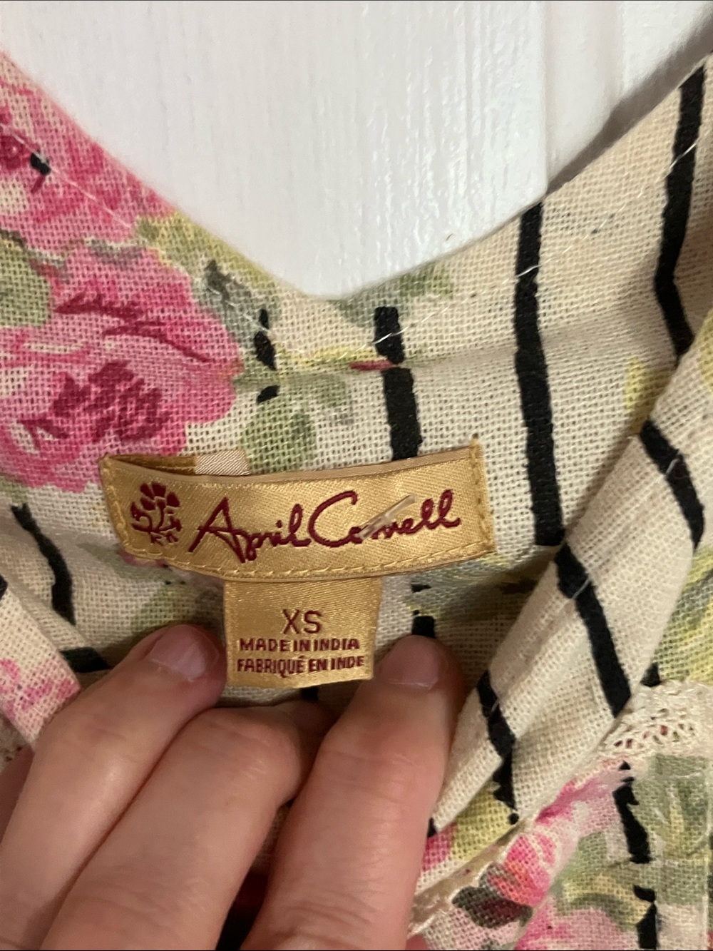 April Cornell Cream Striped overalls Pink Floral Print - Picture 13 of 14